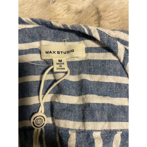 Max Studio short sleeve blue and white striped wrap top size medium NWT - Picture 5 of 8